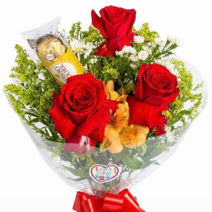 BUQUÊ DE 3 ROSAS +  3 BOMBONS FERRERO