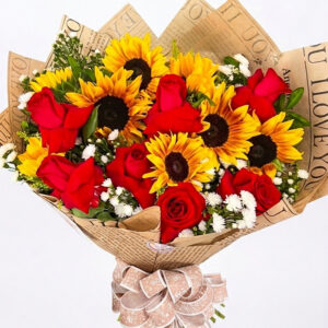 BUQUÊ DE 7 ROSAS + 7 GIRASSÓIS