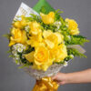 BUQUÊ DE 9 ROSAS AMARELAS COM FAIXA