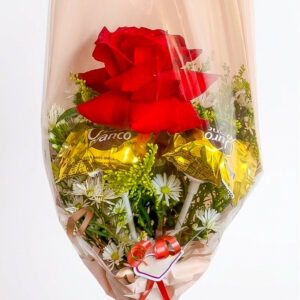 BUQUÊ DE 1 ROSA COM 2 BOMBONS