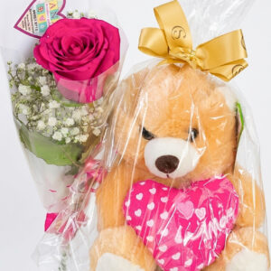 URSO MÉDIO COM ROSA COR DE ROSA