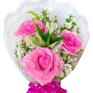 BUQUÊ DE 3 ROSAS COR DE ROSA