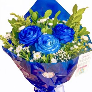 BUQUÊ DE 3 ROSAS AZUIS