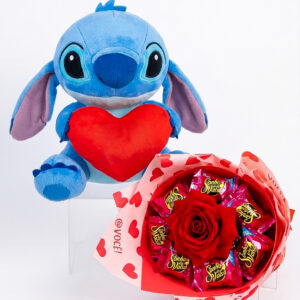 KIT STITCH + BUQUÊ DE 1 ROSA COM CHOCOLATE (sonho de valsa)