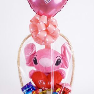 STITCH ROSA + CESTA DE CHOCOLATE ROSA