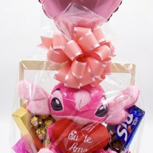 CESTA COM STITCH MENOR ROSA + FERRERO ROCHER E BIS