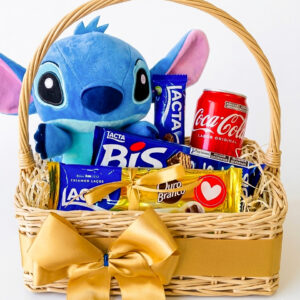 CESTA COM STITCH MENOR AZUL COM BOMBONS MODELO 2
